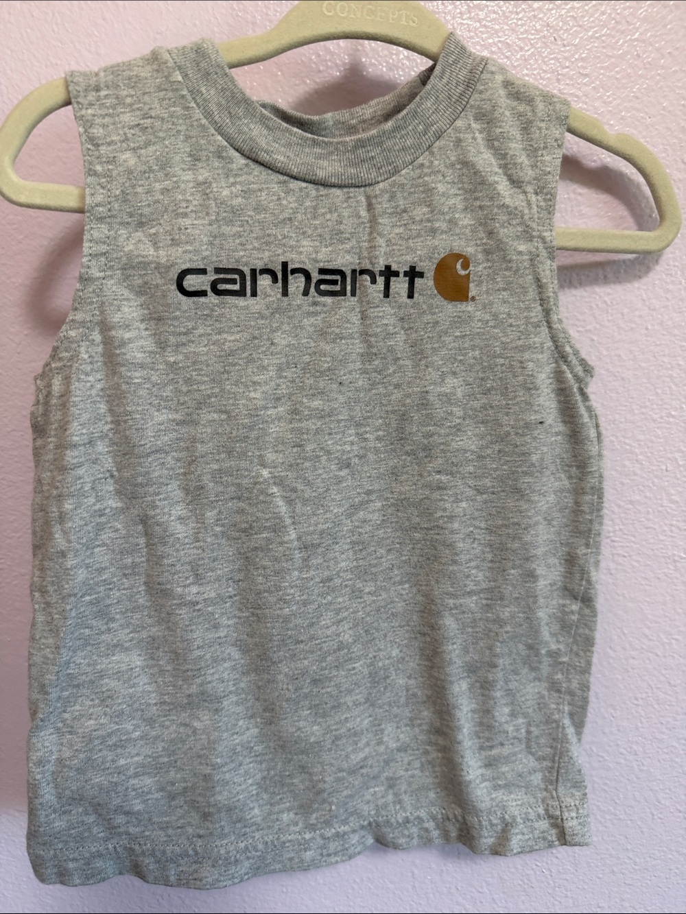 Carhartt Heather Gray Sleeveless Logo Tank with Gold Emblem